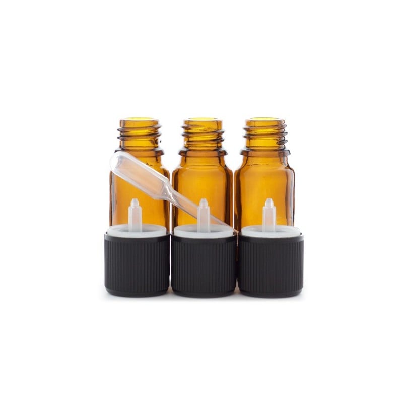 3 flacons de 20ml et 3 flacons de 10ml en verre ambré DIN 18 avec bouchons  codigouttes 